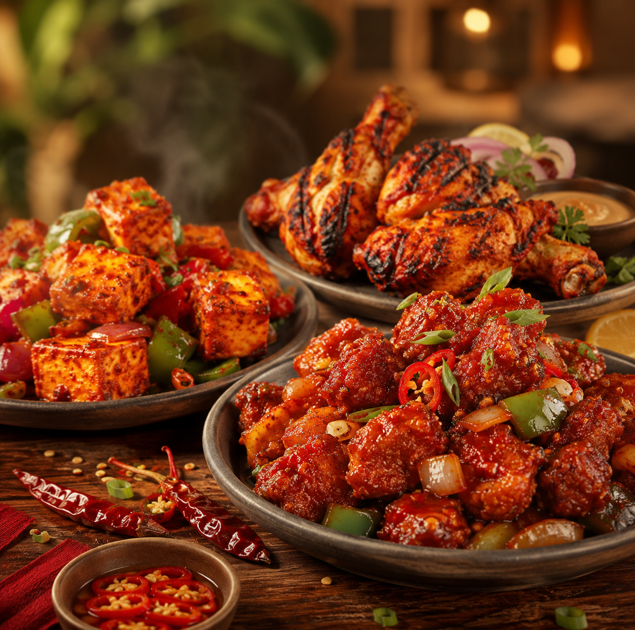 Spicy chicken tandoori and chilli paneer